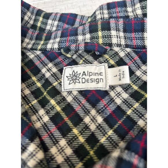 Alpine Design Women's Navy Cream Timberline Plaid Flannel Button Up Shirt Size L - Picture 6 of 7
